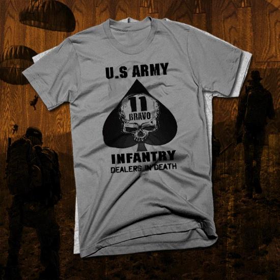 Army infantry t-shirt 11 Bravo Iraq Afghan War Combat Veteran follow me Skull S