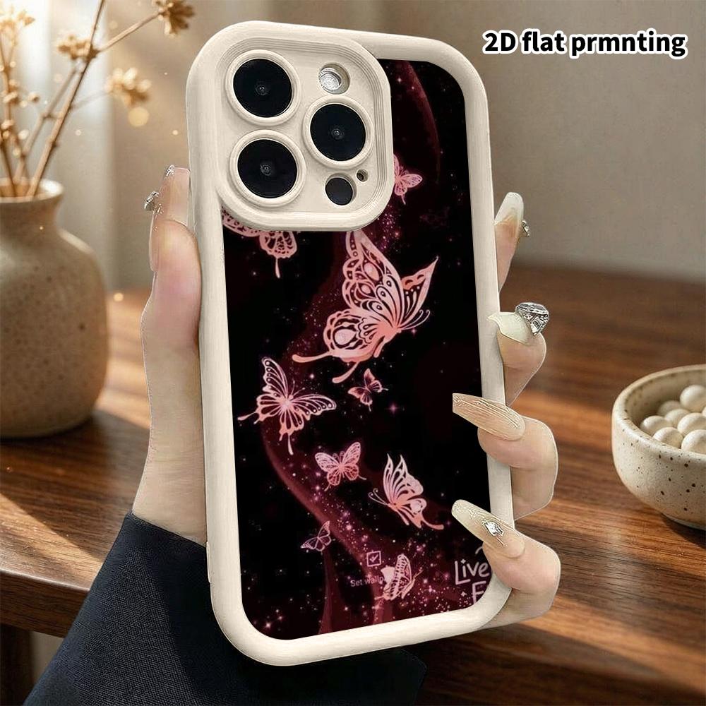 Phone Case: 2D Flat Design Suitable for iPhone 18, 17, 16, 15, 14, 13 Pro Gradient Protective Case, Pink Purple Flowing Butterfly, Christmas and Hallo
