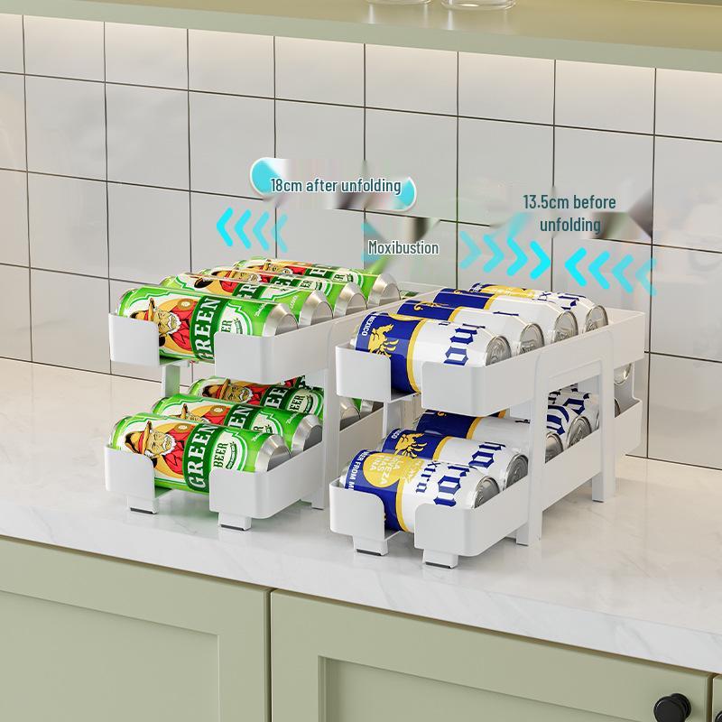 Retractable Transparent Double-Layer Refrigerator Storage Box for Easy-Pull Beverage Cans