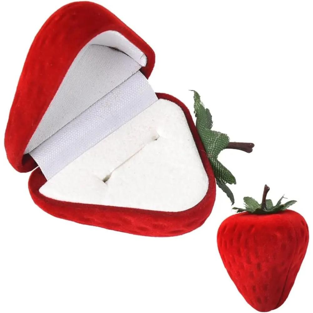 Velvet Strawberry Ring Box Cute Gift Box for Women Wedding Ring Display Multiple Rings Storage Engagement Proposal Birthday
