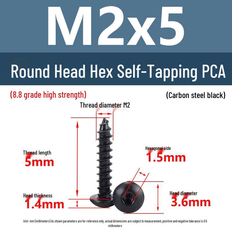 Yigu Černé šrouby s vnitřním šestihranem s vysokou pevností, třída 8.8, M2-M6, kulatá/talířová hlava