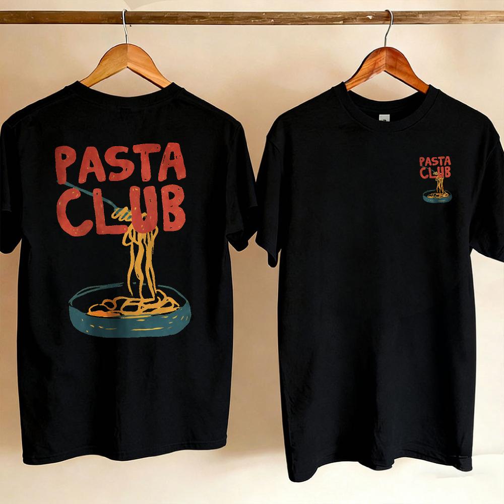 Women Pasta Club Spaghetti Noodle Bowl Front Back Tshirt Vintage Italian Food Funny Cotton Carb Pasta Food Enthusiast Casual Top