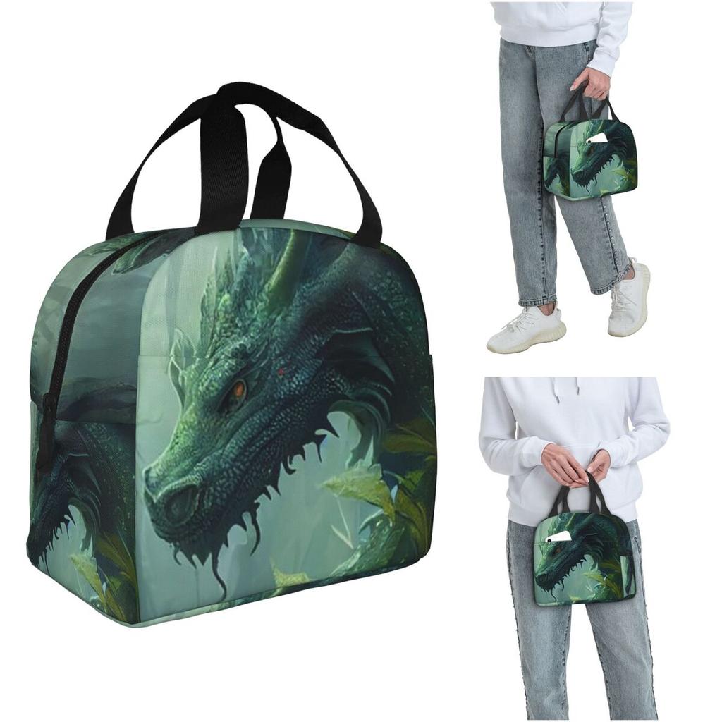 Green Dragon In The Forest Insulated Lunch Bag for Women Children Leakproof Food Boxes Thermal Lunch Box Tote