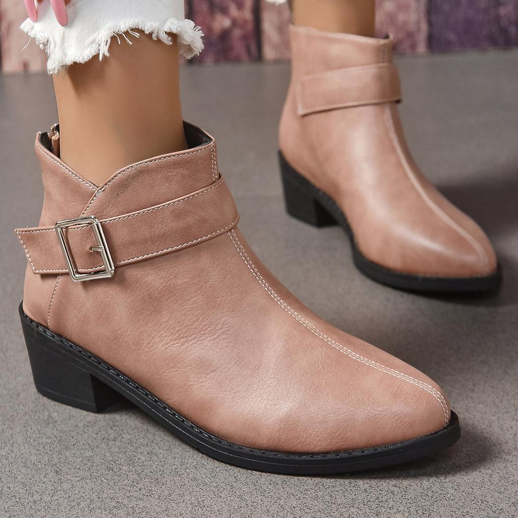 Stiefel Große Lederstiefel Mit Runder Spitze Quadratischem Absatz Und Reißverschluss Hinten Stiefeletten Mit Niedrigem Absatz Kurze Stiefel Damenstiefel Niedriger Absatz