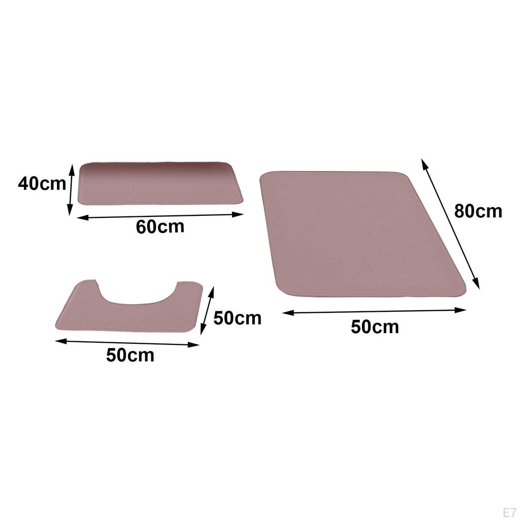 3 Piece Bathroom Rug Soft Carpet Absorbent Polyester Machine Washable Non Slip Floor Mat for