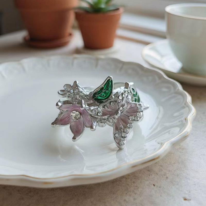 Colorful Enamel Butterfly & Flower Open Ring