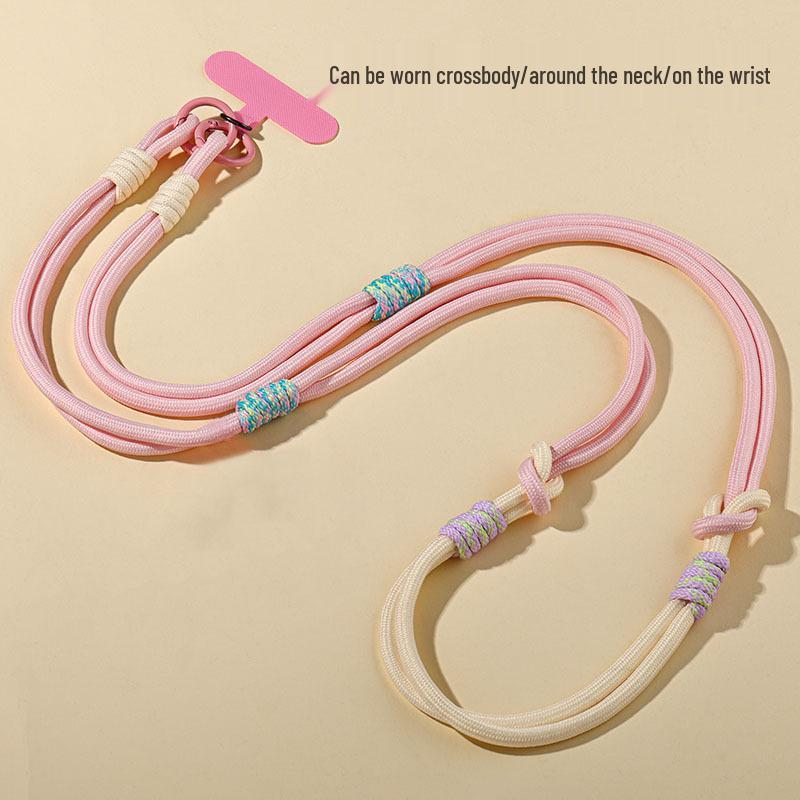 Adjustable Phone Lanyard with Cartoon Pendant, Patchwork Crossbody Strap, Anti-Lost Rope, and Clip