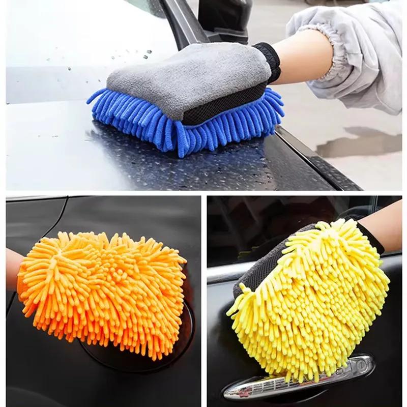 Gants de lavage de voiture en microfibre Chenille, gant imperméable, dos en maille douce, gant Double face, brosse de détail de cire, outil de nettoyage de voiture