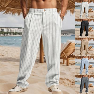 Pantaloni Bărbați Bumbac In Largi Răcoroși Cu Dungă Casual Plajă Lungime Mare Fermoar Mărime Mare Streetwear Modă Pantaloni Ușori