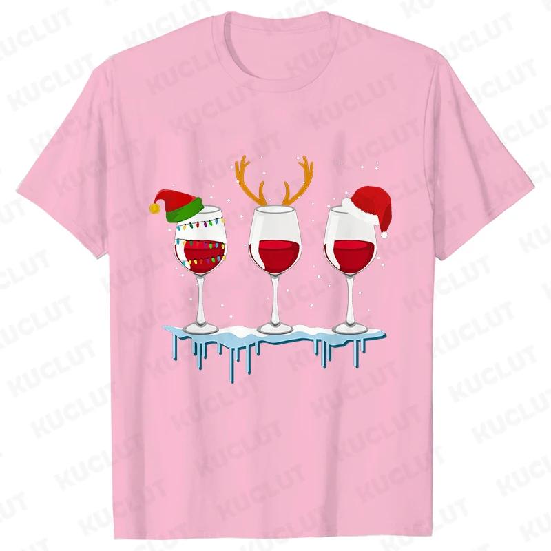 Christmas Wine T Shirts for Women Clothing Funny Cartoon Tshirts Kawaii Fashion Tshirt Korean Female Tops Christmas Wine Tees