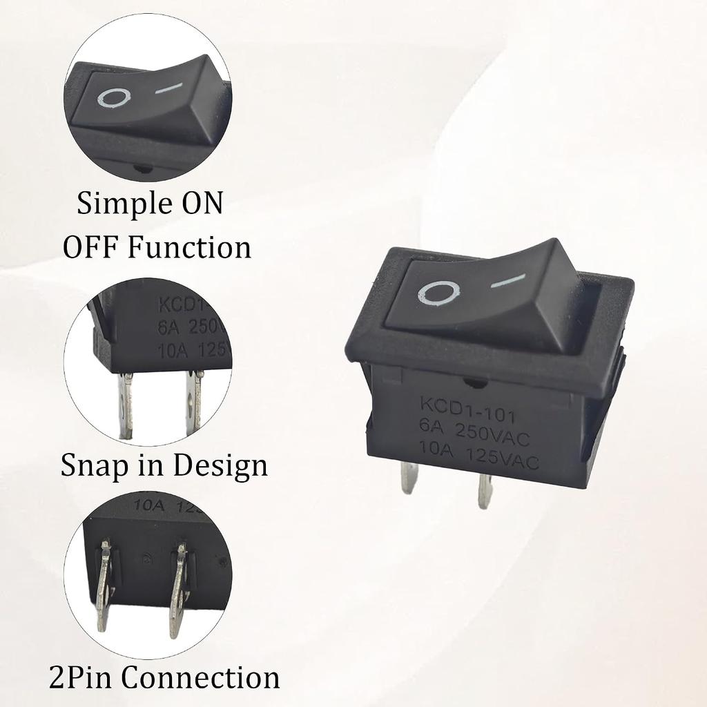5Pcs On/Off Boat Rocker Switch, 2 Pin Position Snap, 12V/110V/250V, Mini Toggle Switch for Car, Boat, Automotive, DIY Electrical Projects, Easy