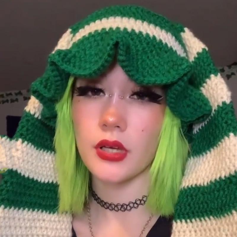 New Hand Knitted Embroidered Big Brim Hollow Fisherman Hat Showing Face Little Cute Knitted Hood