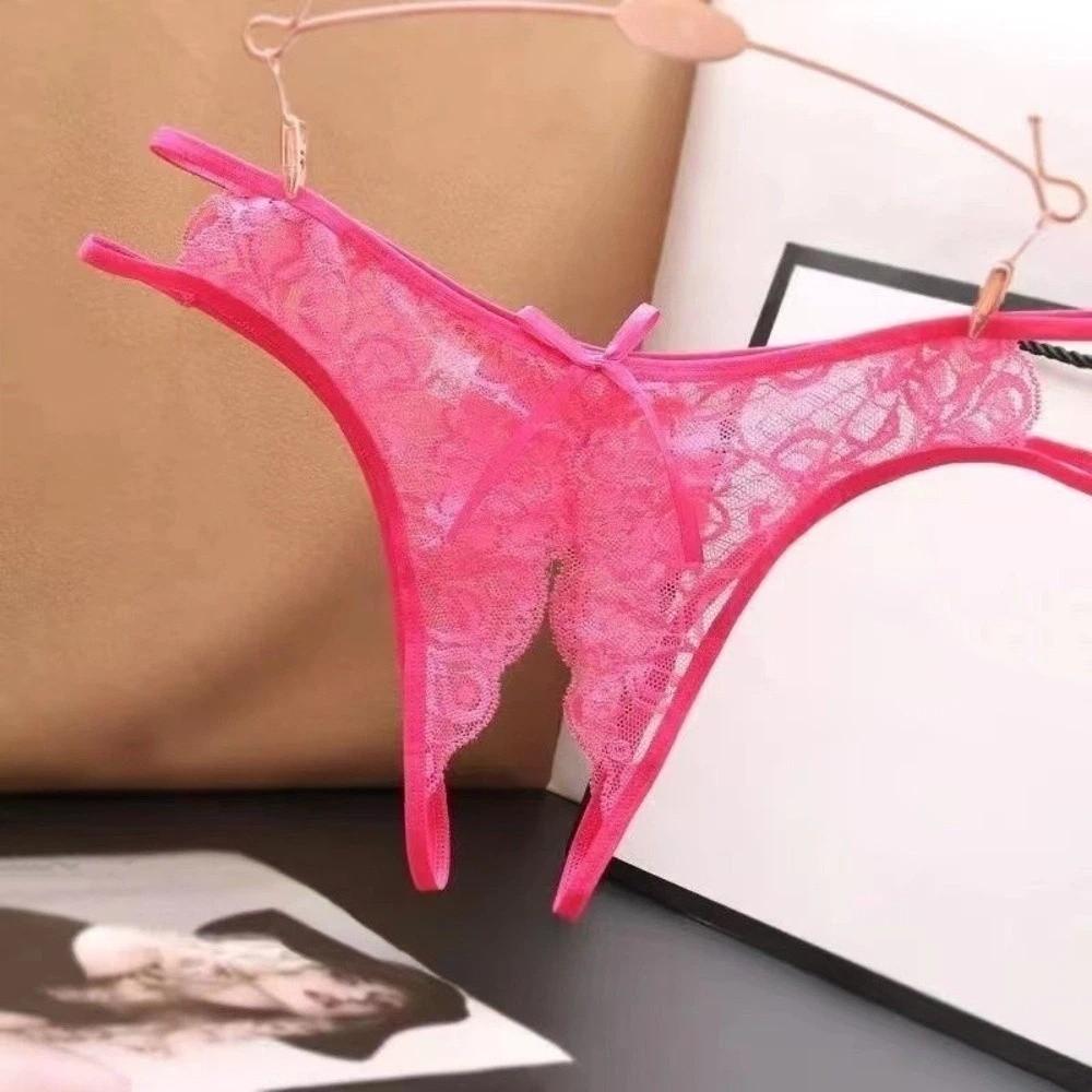 Low-waist Lace Seamless Panties Open Crotch Women's Thong Breathable Mesh Lace Briefs  Female