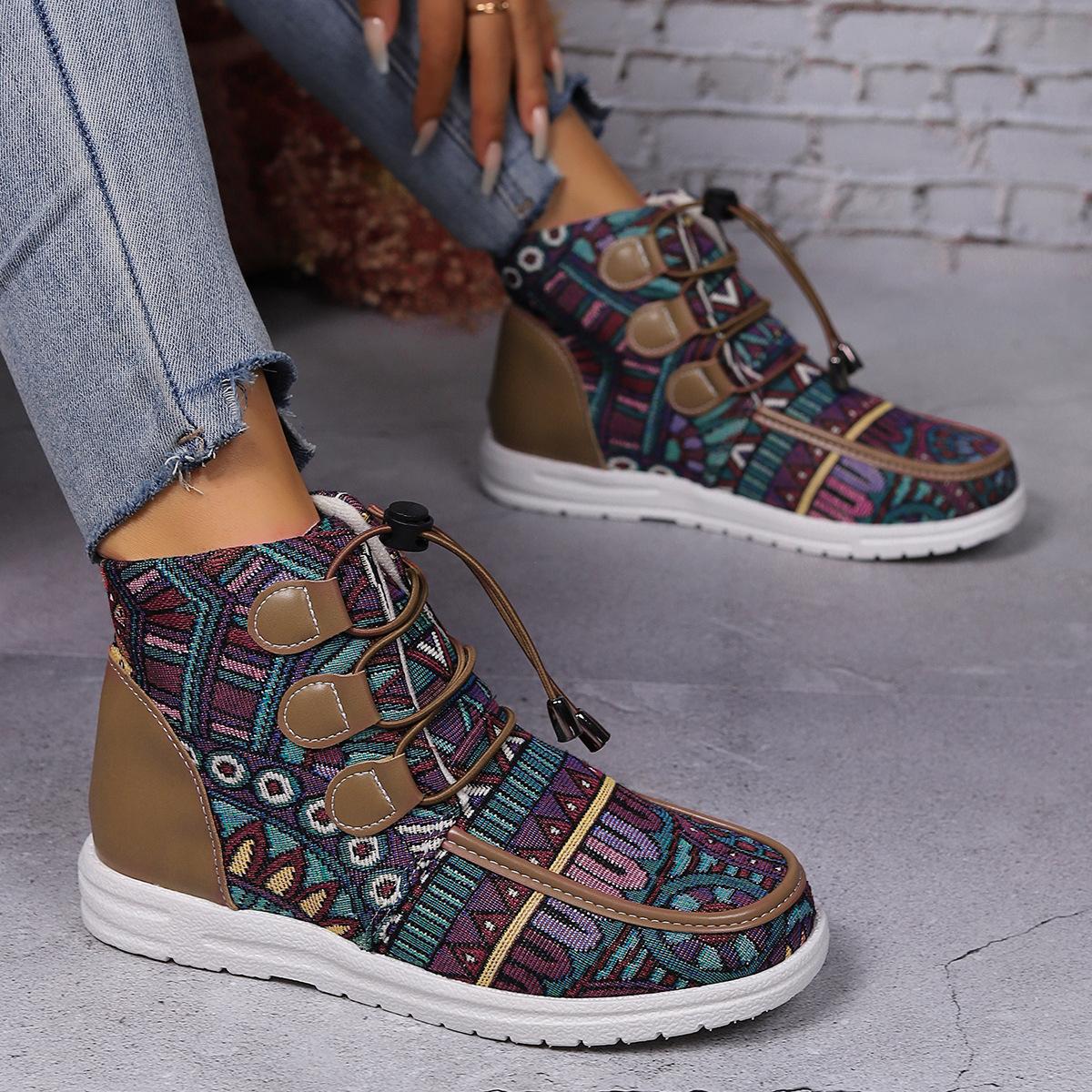 Снегоступы женские нескользящие кроссовки осень-зима теплые модные принты шнуровка — фото 4