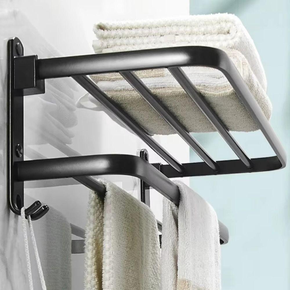 Aluminum Alloy Wall Mount Towel Holder Matte Black Towel Storage Rack  for Home Use