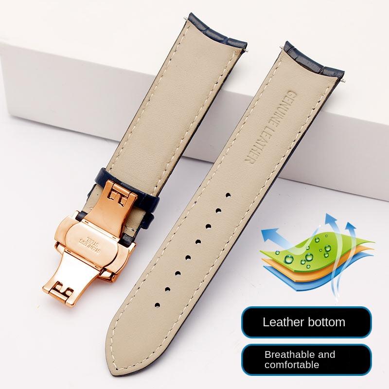 20mm 21mm 22mm Curved End Genuine Leather Watchband For Tissot Citizen Seiko Mido Arc Mouth Men Blue Watch Strap Universal Belt