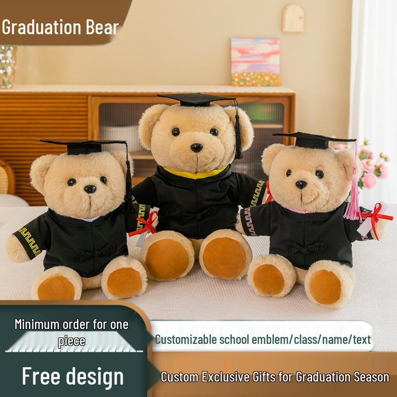 Dr. Teddy Graduation Plush Bear - Customizable Souvenir Doll with Logo