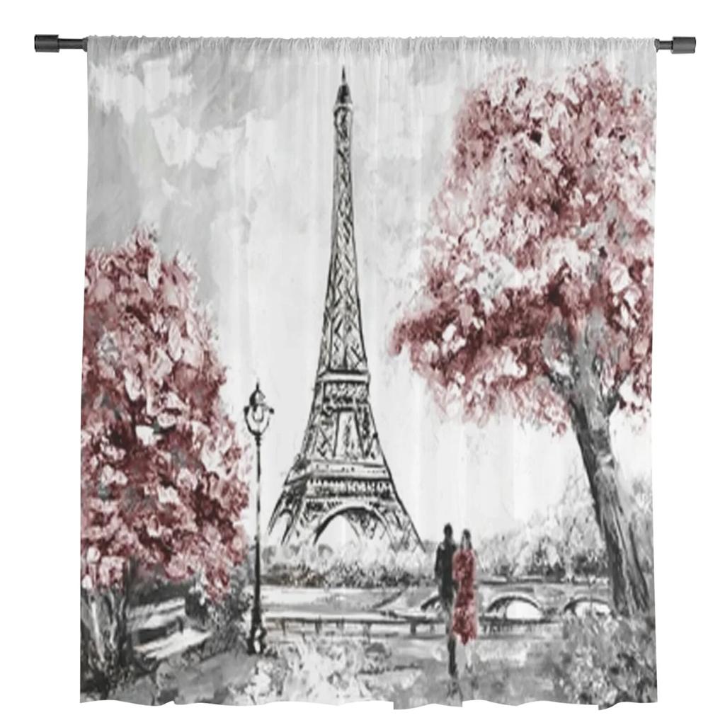 Oil Painting Street View Paris Sheer Curtains Bedroom Voile Curtain Living Room Window Sheer Curtains Kitchen Tulle Drapes