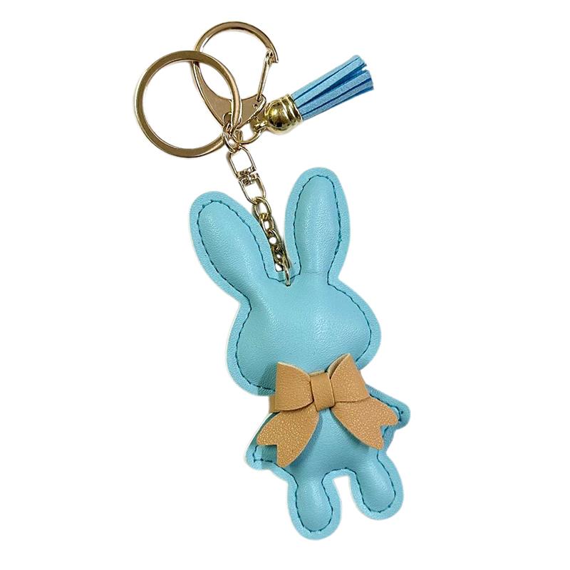 

Cute Pu Leather Solid Color Bunny Keychain Creative Bow Bunny Keyring Car Key Holder Pendant Bag Charm Gifts небо синє кольору