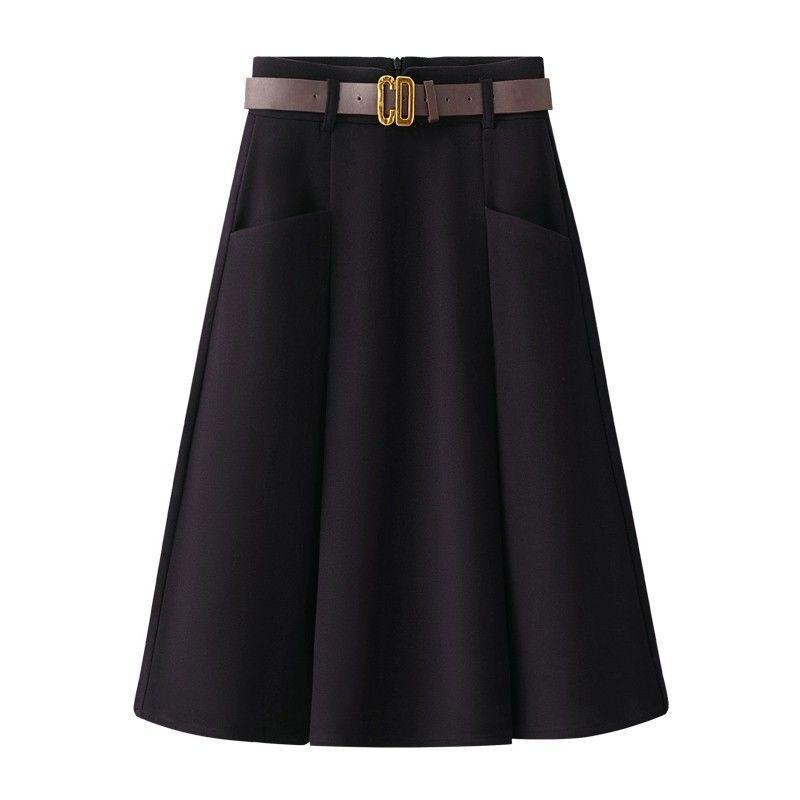 Women Fashion Woolen Mid Length Skirts Lady A-line Large Umbrella Skirt Spring Autumn Femme High Waist Pleated Maxi Skirt