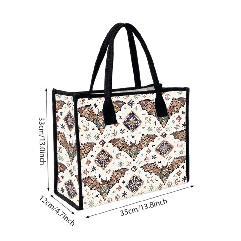 Bohemian Bat Pattern Tote Bag Casual Large Capacity Reusable Shopping Handbag for Daily Commute