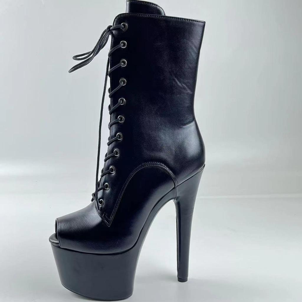 European Peep Toe High Heel Boots - 17cm Style for Runways, Nightclubs & Fashion Shows