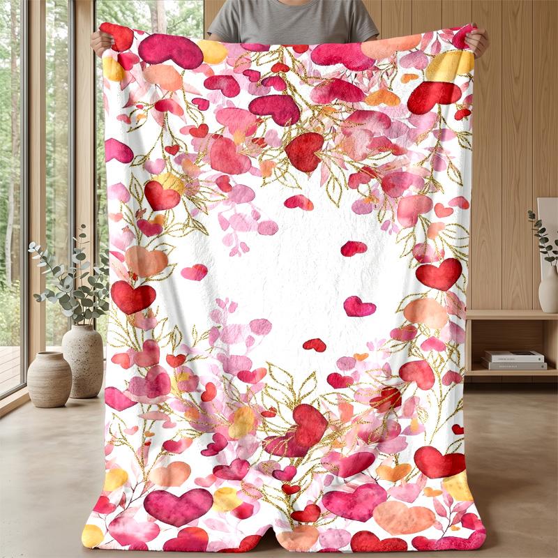 Red and Pink Floral Pattern Theme blanket Lightweight Warm Flannel Blanket Decorative Throw Blanket for Home Decoration
