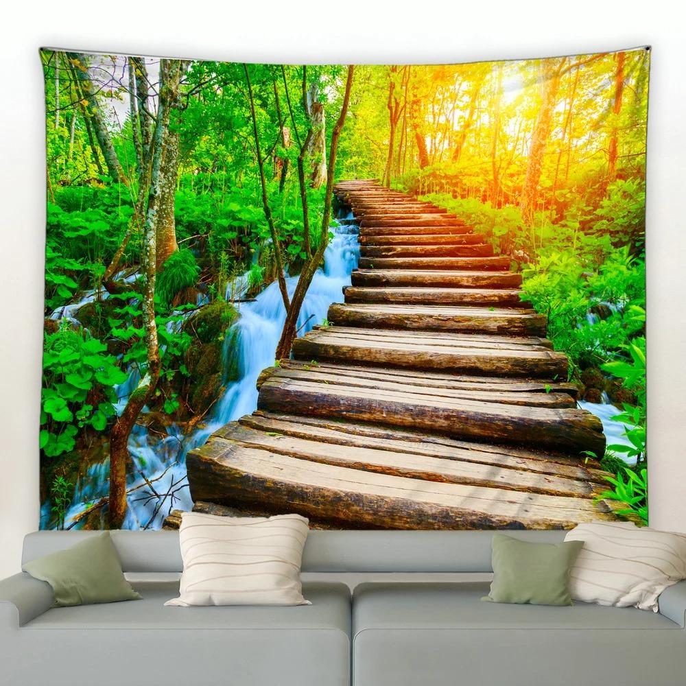 Jungle Waterfall Tapiserie peisaj natural Tapiserie pentru dormitor Sufragerie Tapiserie pentru decorarea peretelui casei