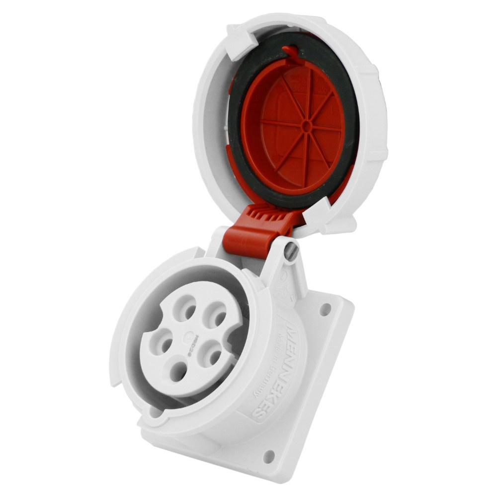 Panel Mount Power Socket Straight 16A 5P 400V Ip67 Hermetic Red