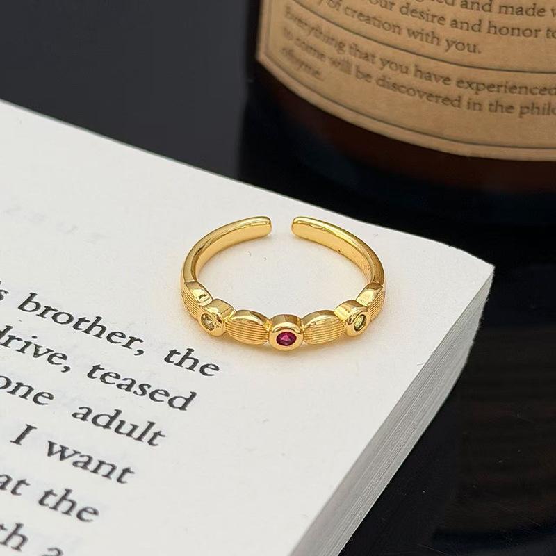 Medieval Vintage Fashion Retro Geometric Zircon Personality Opening Ring Female Cold Wind Niche Design Ring