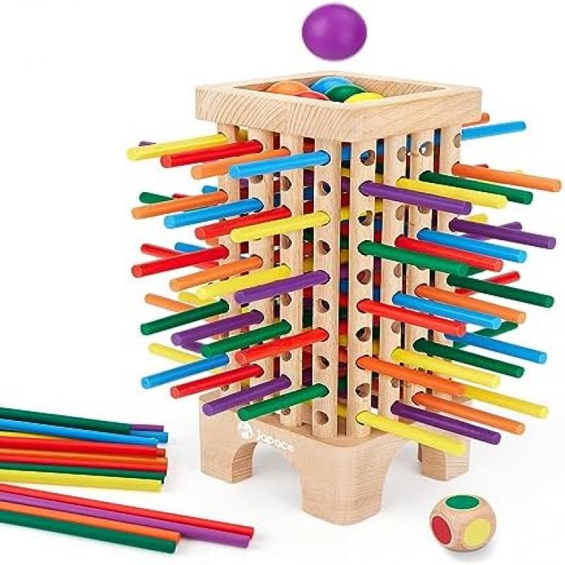 Japace Montessori Math Game, 42 Pcs Colorful Counting Sticks, Wooden Educational Toys for Kids Ages 3-6, Family Travel Board Game for Early Learning