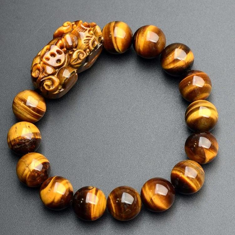 Natural Yellow Tiger Eye Stone Quartz Crystals Bracelets Protection Good Luck Mental Clarity 12mm Beads Men Women Wristband Jewelry Accessories