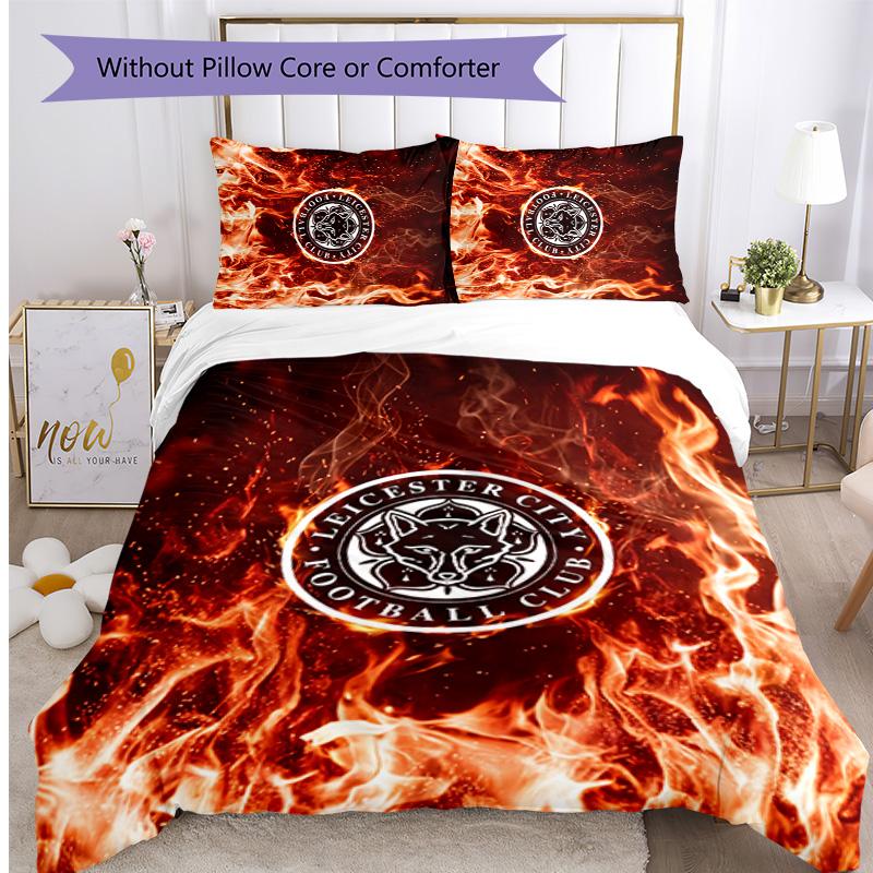 Leicester City Football Printed 3 Pieces Bedding Set, Comfortable Skin Friendly Bedroom Duvet Cover Set