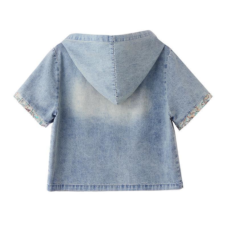 Conjunto de Saia Jeans com Capuz Bordada Chinesa Retrô para Mulheres - Verão 2026