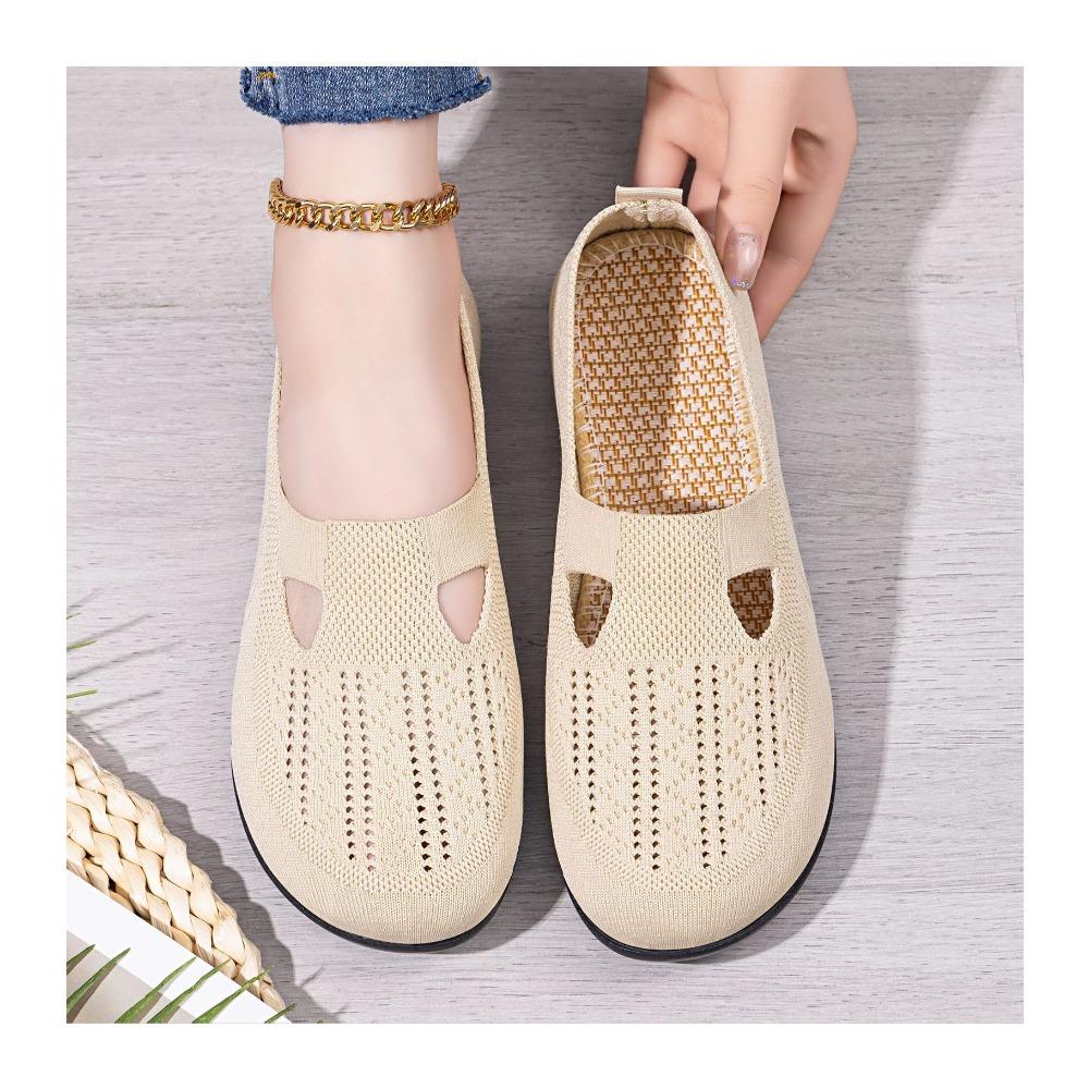 Women's Breathable Mesh Flying Woven Flats, Summer Casual Slip On Shoes, Lightweight Fashion Walking Shoes