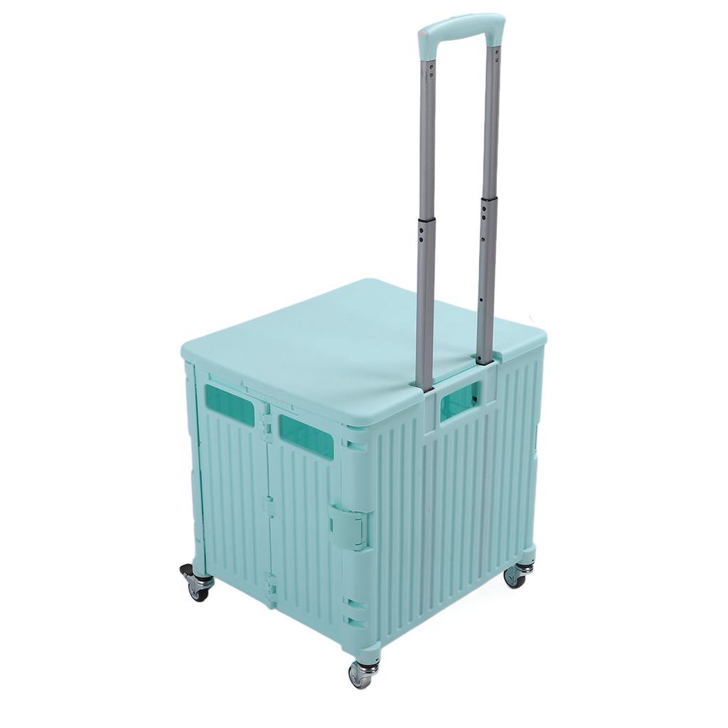 Collapsible Utility Cart Rolling Crate Swivel Casters PP Strong with Telescopic Handle Lid Storage