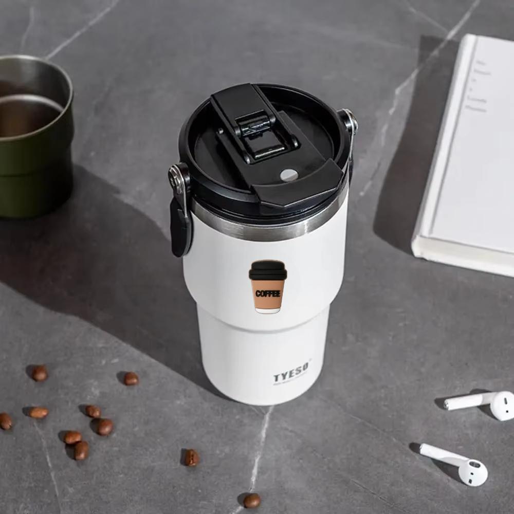 Tyeso 1200ML Vacuum Flasks Stainless Steel Coffee Cup Cold Hot Double-layer Insulated Big Capacity Cold Water Cup with Coffee Sticker