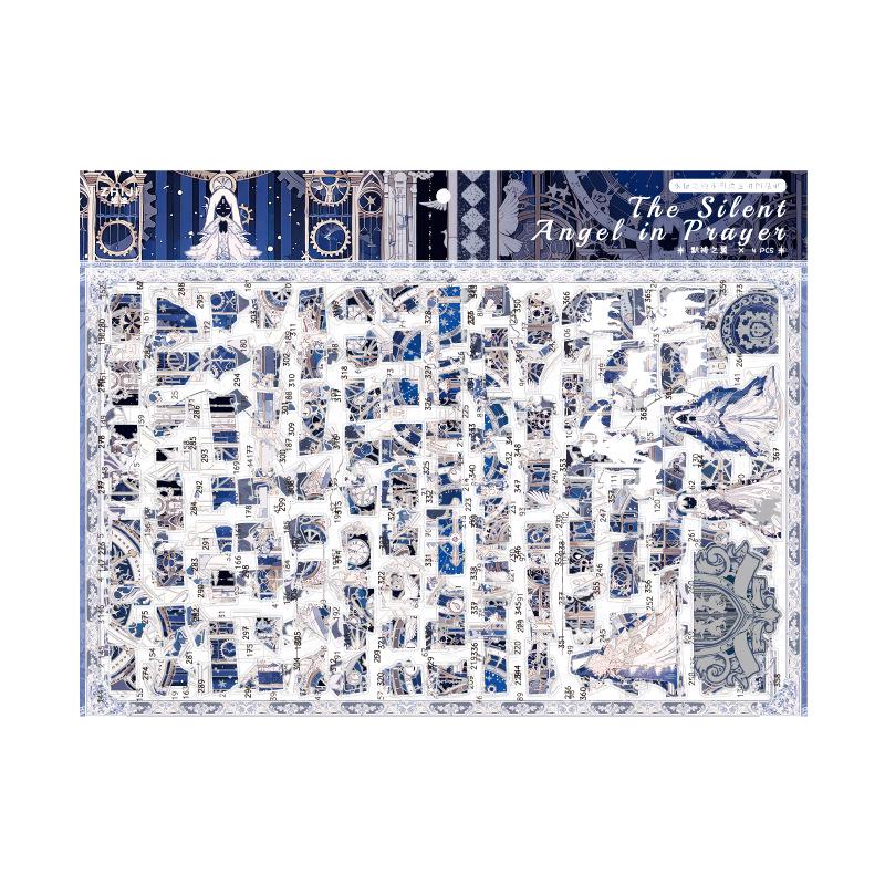 Silver Laser-Embossed Paper Puzzle Stickers: Eternal Covenant Creative Scene Children's Journal Collage Toy