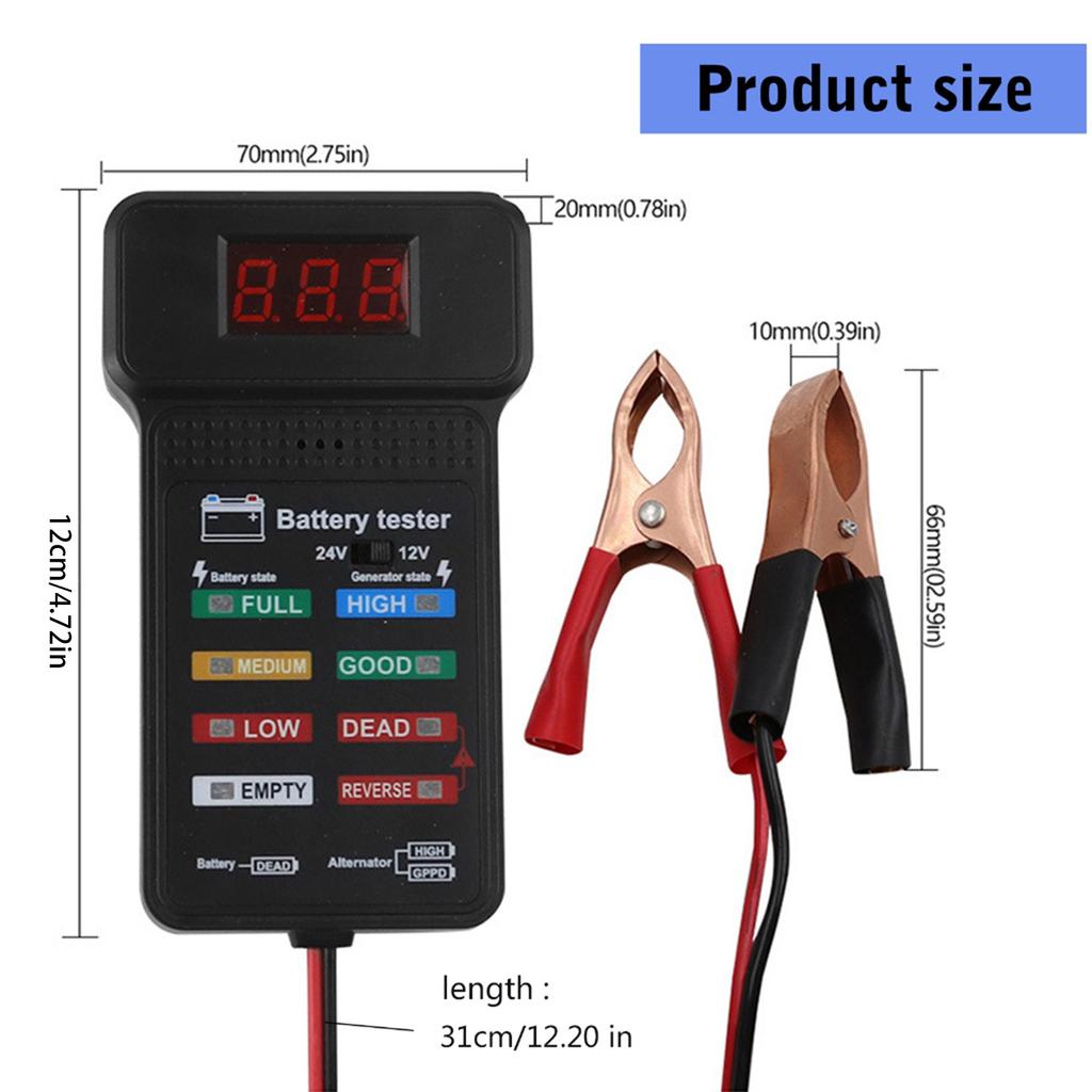 Präzisions-Batterietester für 12/24V-Fahrzeuge Einfach zu bedienendes Autobatterie-Diagnosetool mit Spannungs- und Kapazitätsanzeige