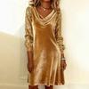 Women S Velvet Sequin Spliced Long Sleeve A Line Dress