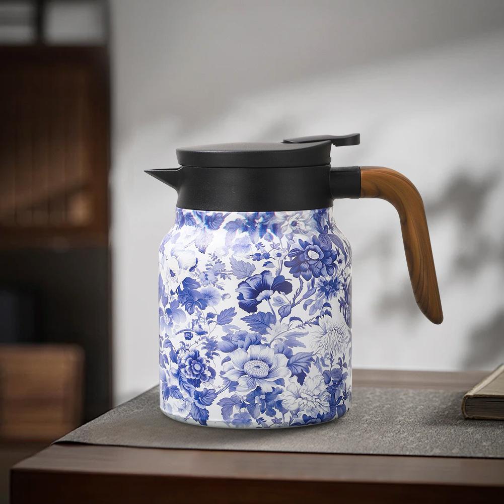 1000ml Teekanne mit Blumendekor und Deckel, Vintage-Blumen-Teekessel, eingebauter Sieb, Tee-Separation, Wasserflasche für heiße Getränke