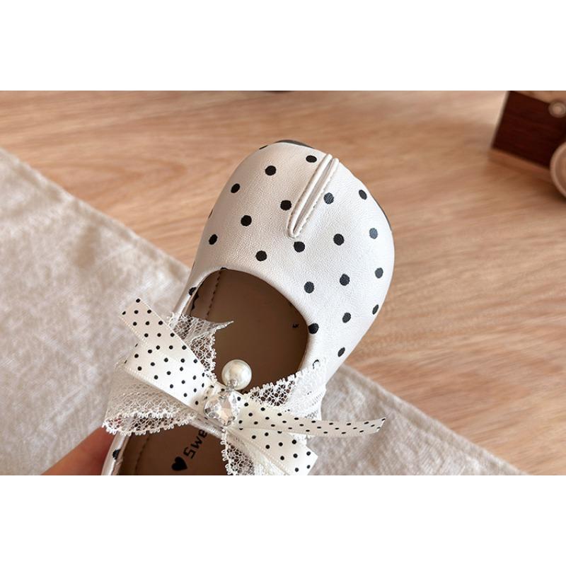 Girls French Style Bow Polka Dot Princess Soft Sole Single Shoes
