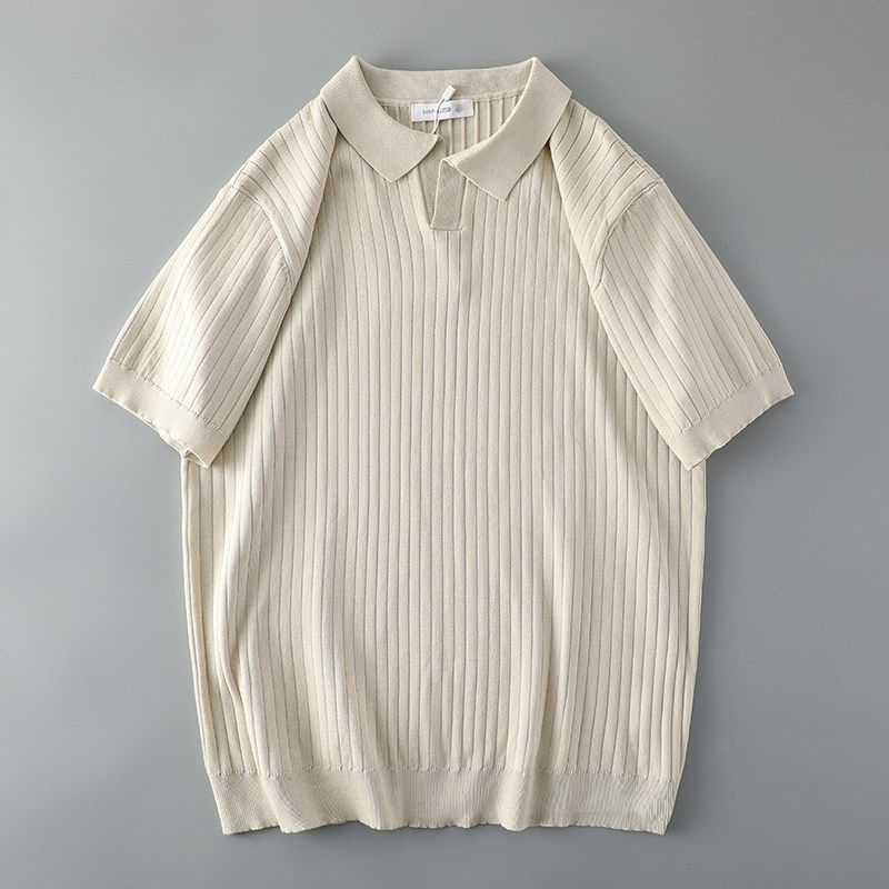 French Retro Knitted Polo Shirt Men's Short-Sleeved Trendy Brand Slim Casual T-Shirt Foreign Trade Men's American Style T-Shirt