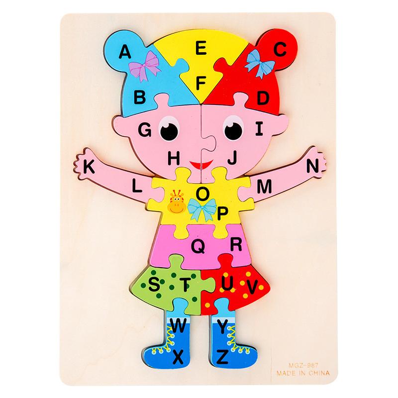 Деревянная азбука-пазл «Животные и транспорт» для раннего обучения и когнитивного развития Girl