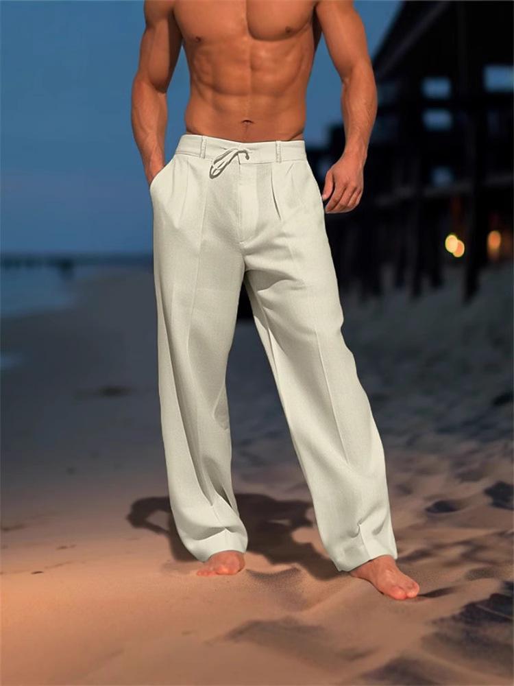 2025 Men's Linen Summer Beach Pants: Solid Color, Comfortable, Breathable, Casual
