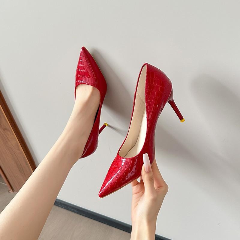 Fashion Women Patent Leather Pumps High Heels Lady Stiletto Low Heels Wedding Bridal Mteallic Silver Gold Sparkly Shoes