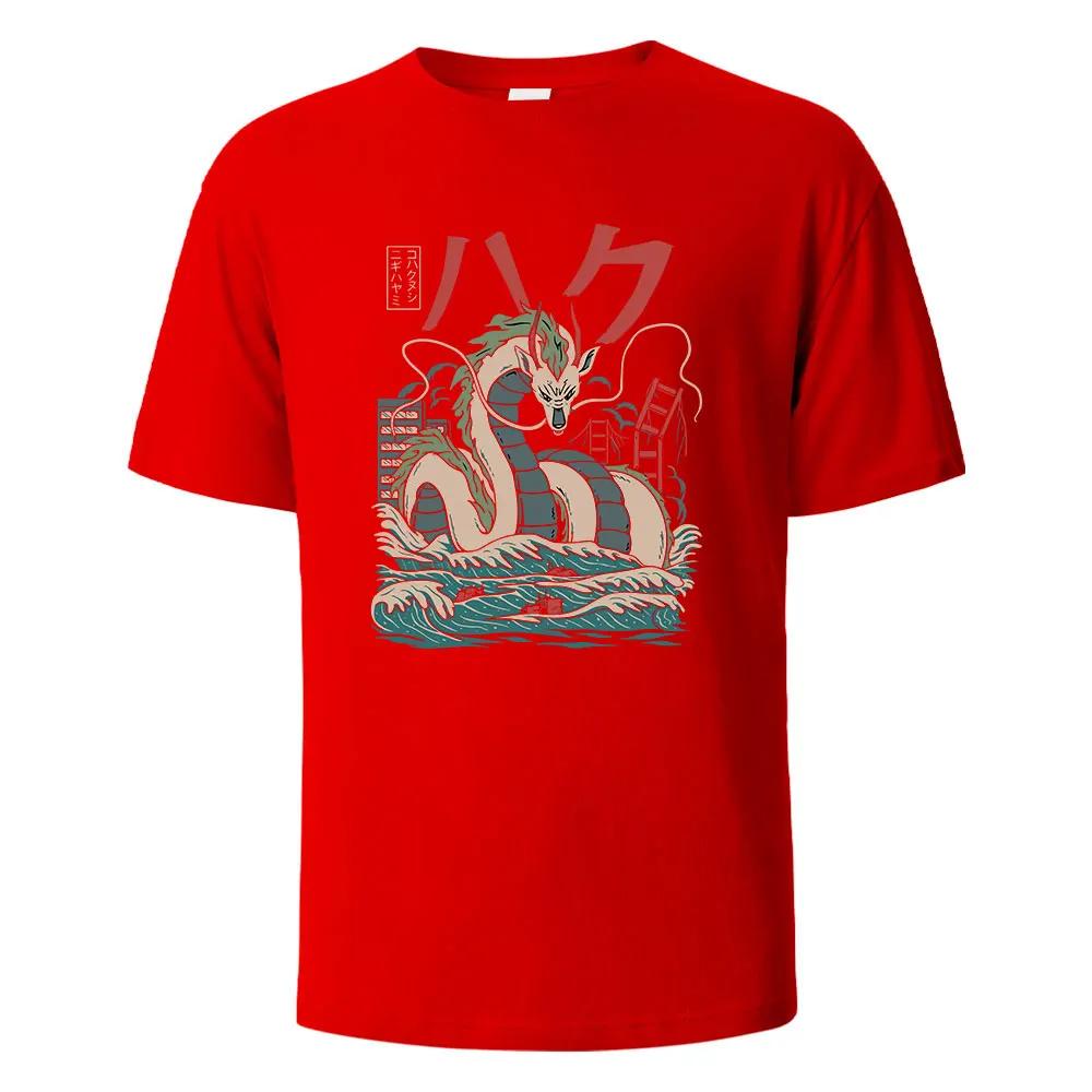 Dragon Printing Men‘s T-shirt Casual Breathable Tees 100%Cotton Funny  Loose Tops Street Oversized T-Shirts For Men Women O-neck