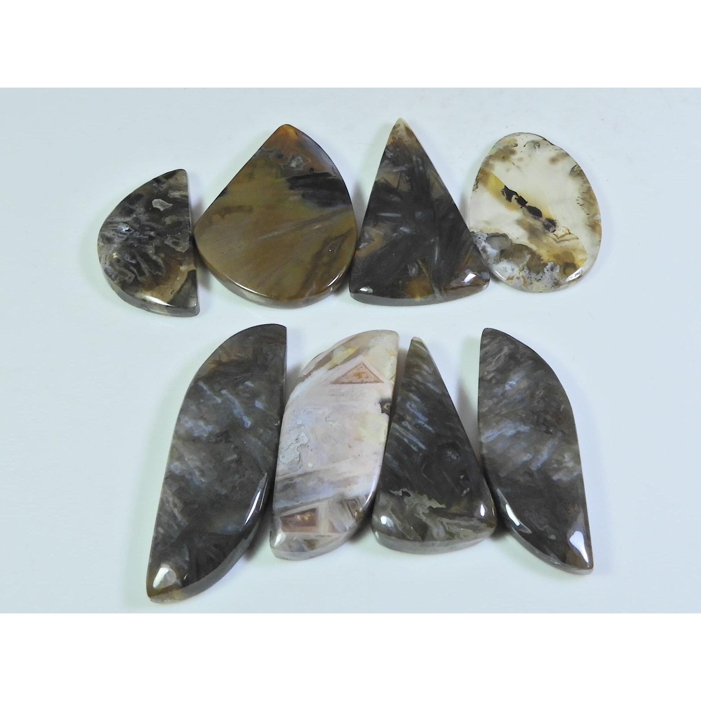 

201Cts. Natural Tree Moos Agate Fancy Shape Cabochon Loose Gemstone 8Pcs Lot C-327