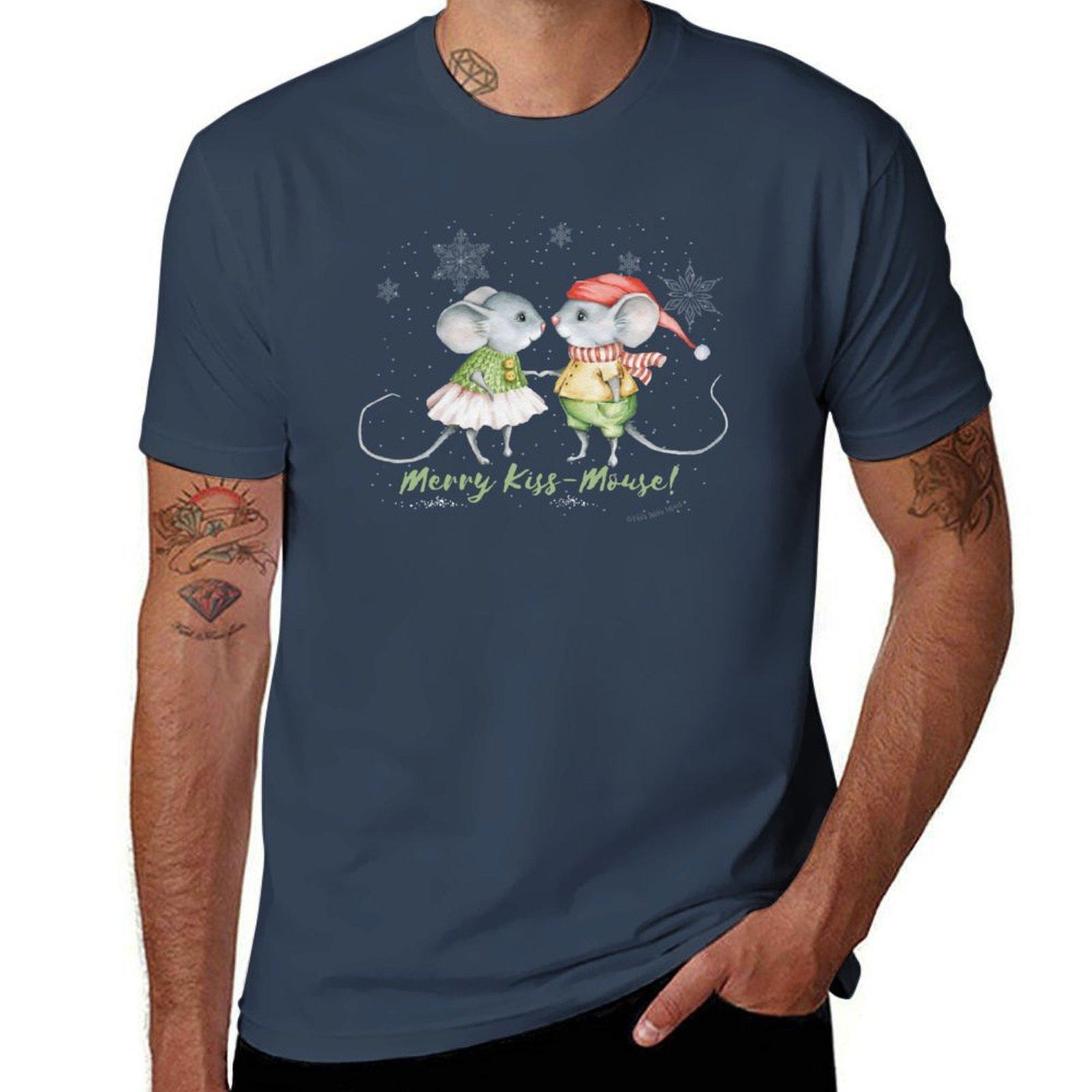 Christmas and Holiday Merry Kiss Mouse Design TShirt Plus Size All Match Tee Shirt S