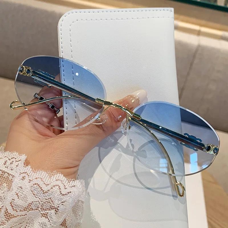 Metal Frameless Oval Frame UV400 Sunglasses High-end Fashionable UV Resistant Travel Street Photography Shades Glasses